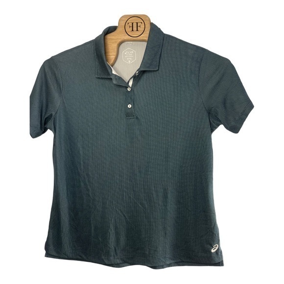 asics Mens Polo Steel Blue/Green with Pin Dot Pattern XXL (See Measurements) - Picture 4 of 5